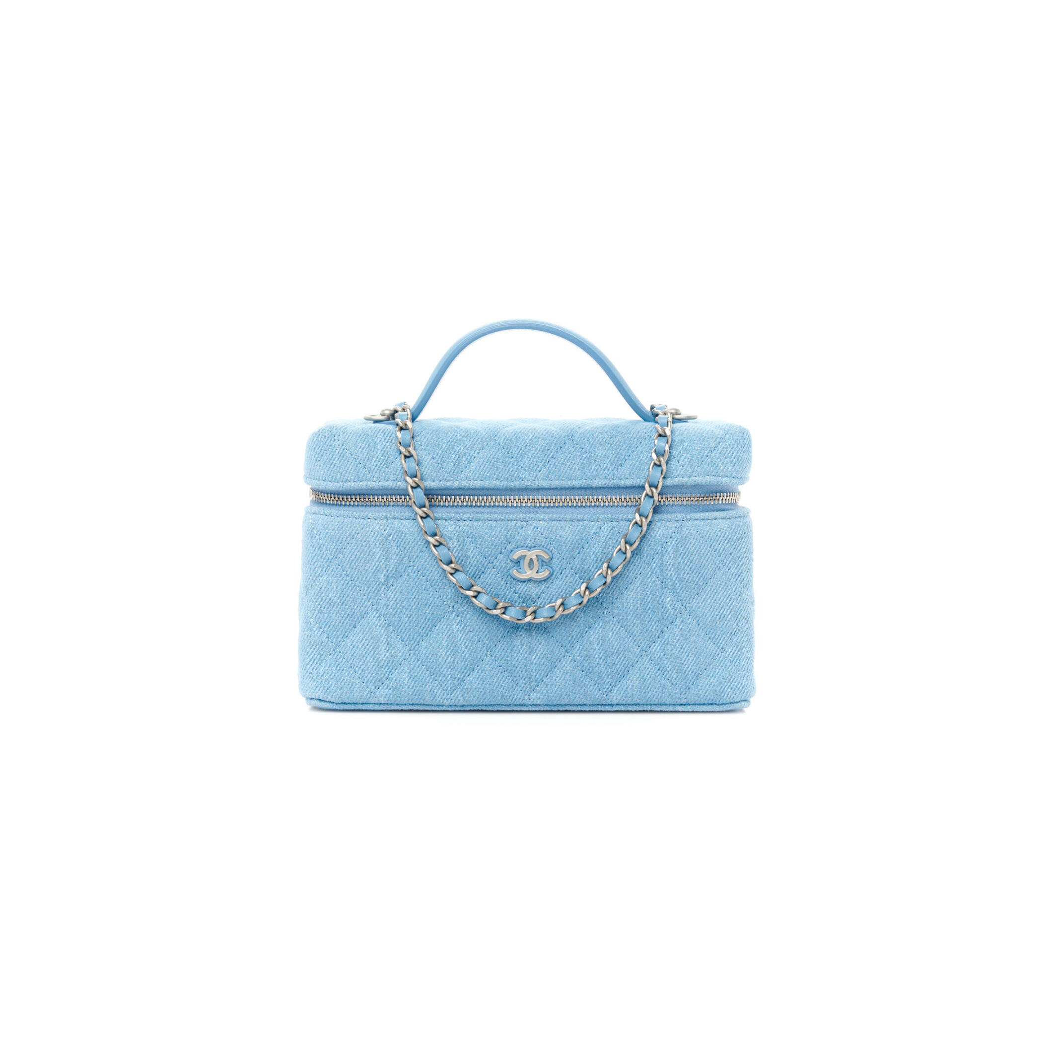 ch**el De*1m quilted top handle slim vanity case with chain blue ap4385 (19.5*17*5cm)